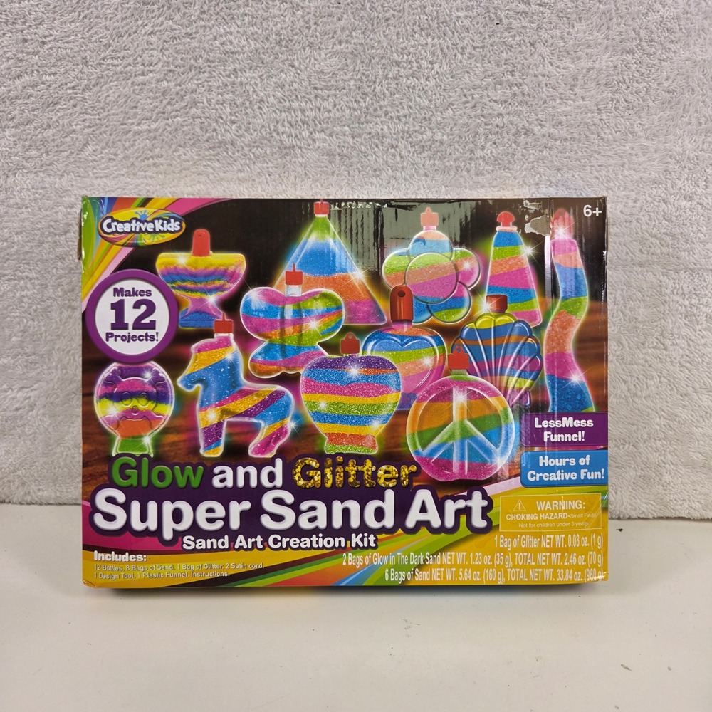 Creative Kids Glow and Glitter Super Sand Art Creation Kit Makes 12 Projects